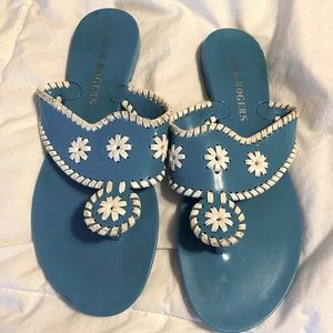 Jack Roger's sandals.  Blue and white.  Hard plastic.